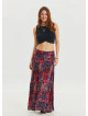 Red Ethnic Skirt with Elastic Waist and Drape Detail 4492